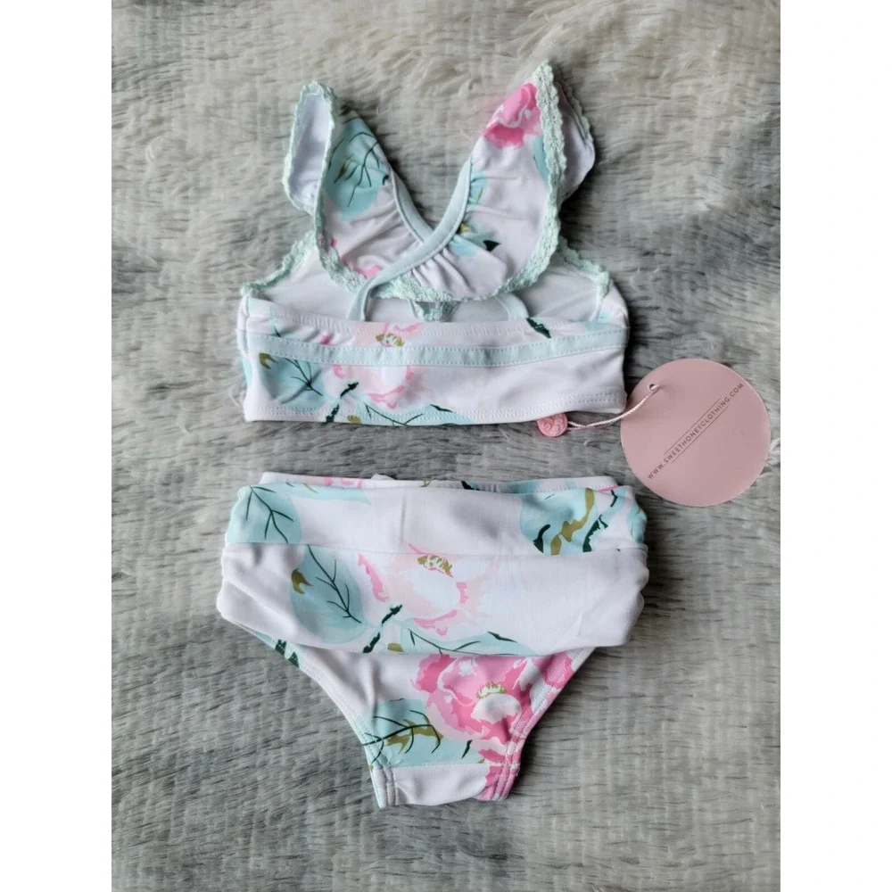 Sweet Honey Baby Girl 6m Bikini NWT Retro‎ Tankini Blue Floral Swimsuit 2 Piece